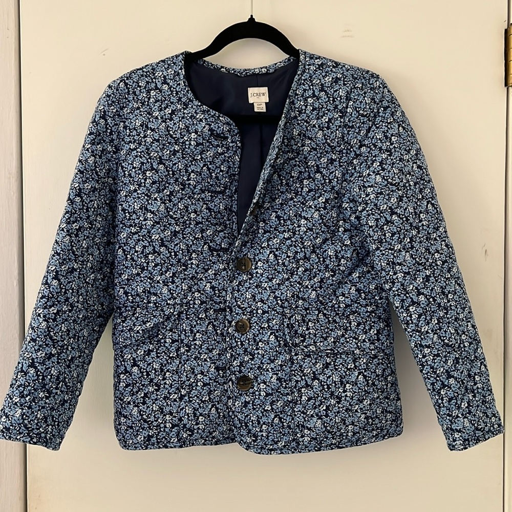 Blue floral quilted J.Crew factory jacket 0P